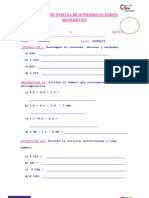 EVALUACIÓN Parcial DE INTELIGENCIA Lógico Matemático