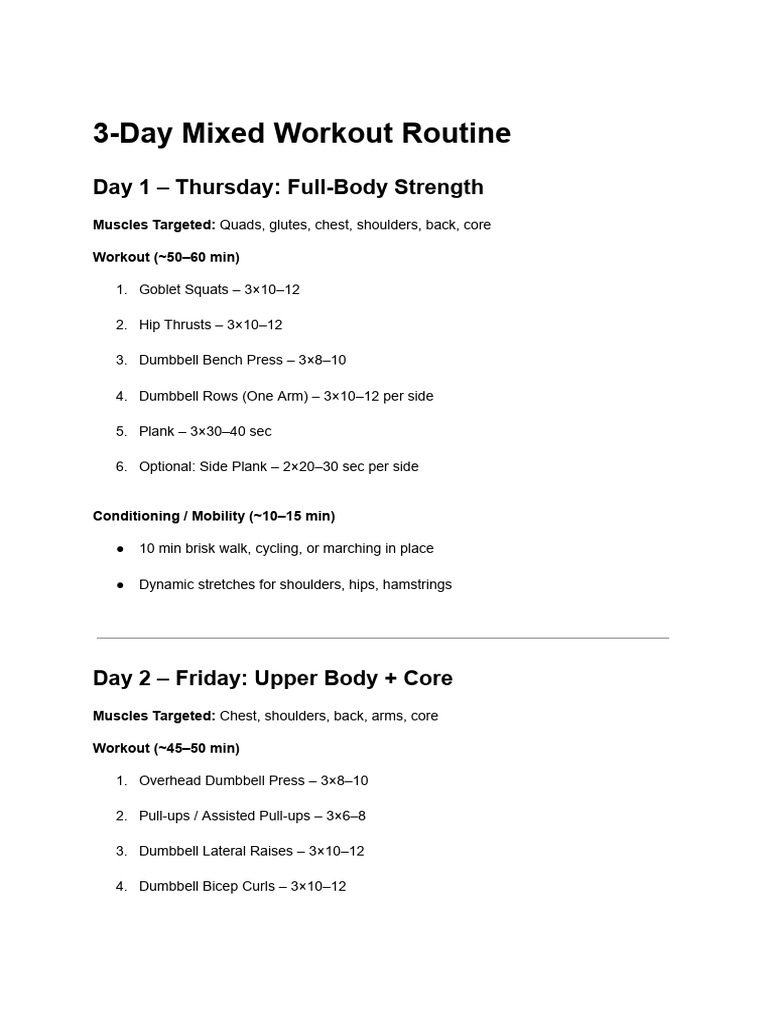 3-Day Full-Body Workout Plan | PDF