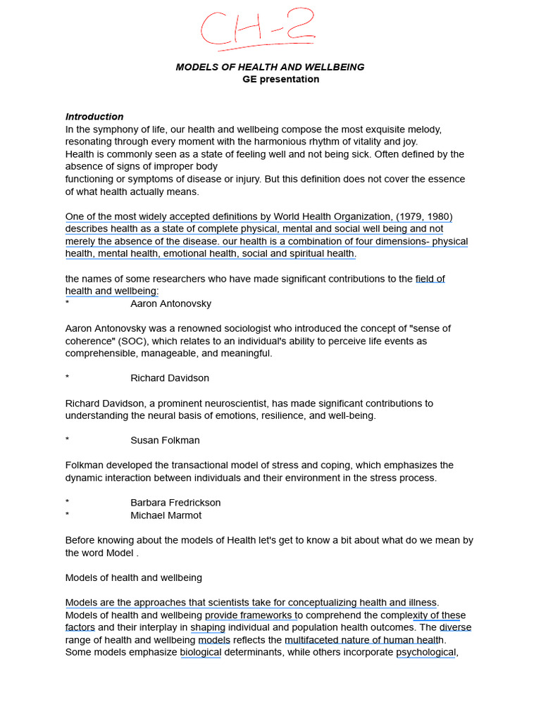Understanding Health and Wellbeing Models | PDF | Well Being | Holism
