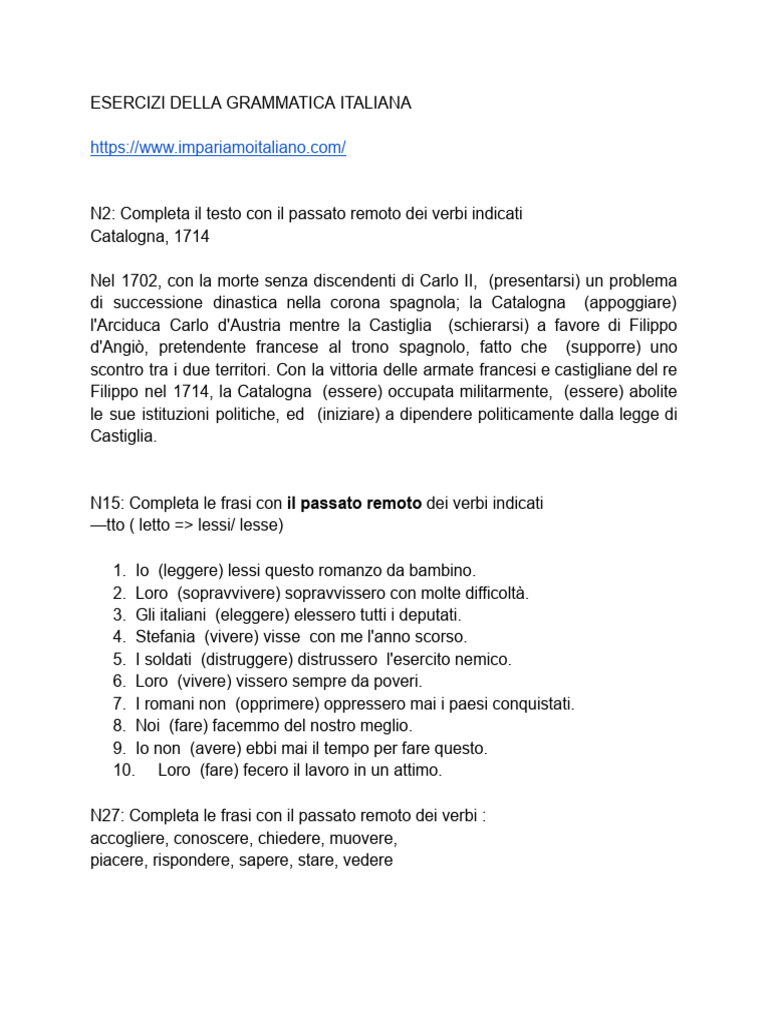 Esercizi Della Grammatica Italiana | PDF
