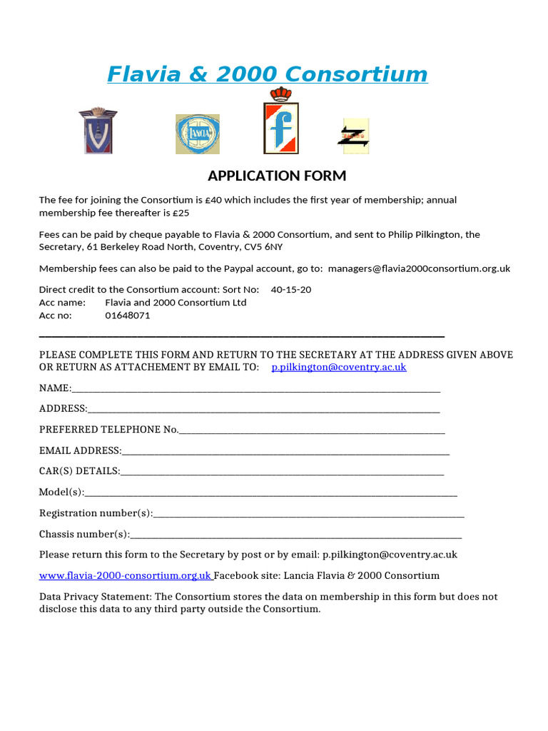 Flavia & 2000 Consortium Membership Form | PDF