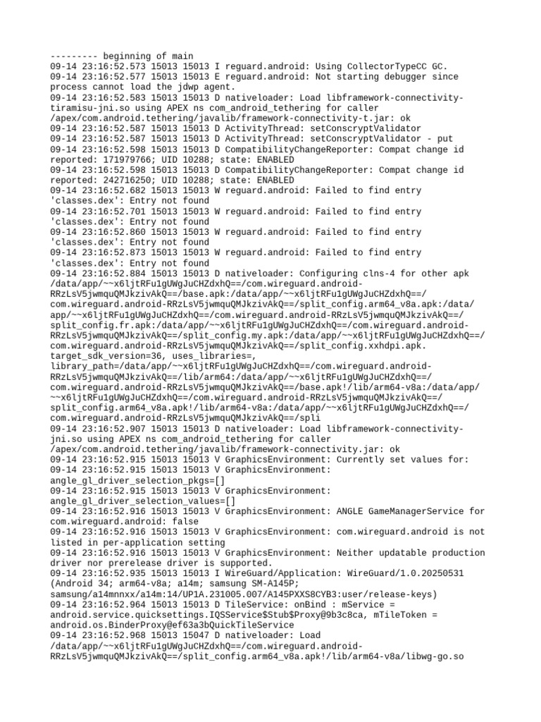 WireGuard Android Debug Log Analysis | PDF | Java (Programming Language ...