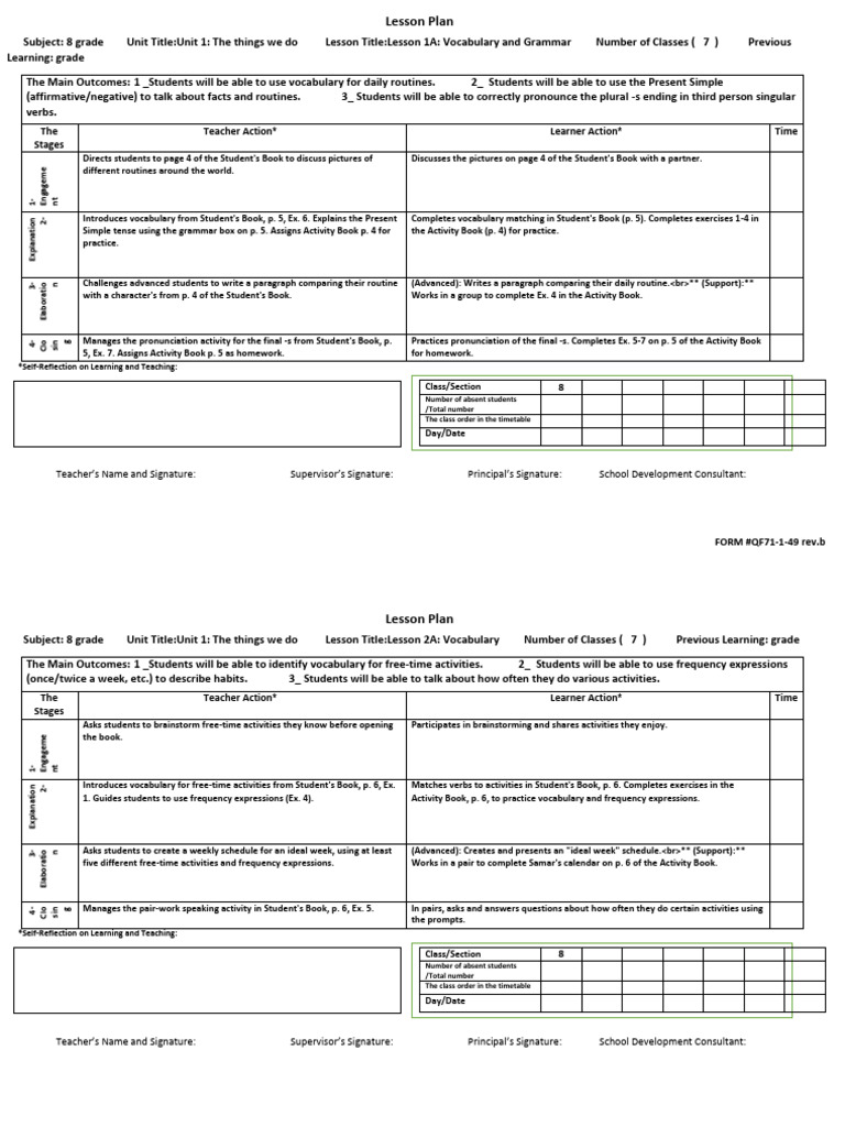 8th Grade Vocabulary & Grammar Lesson Plan | PDF | Lesson Plan | Teachers