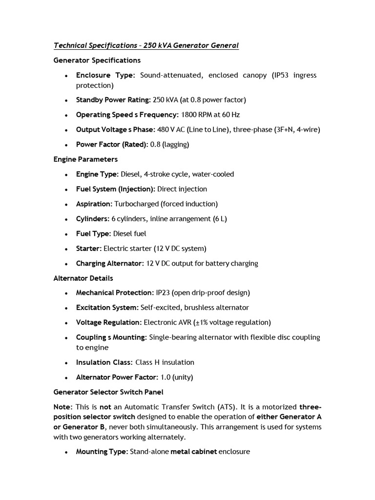 250-kva-generator-specifications-overview-pdf-electric-generator