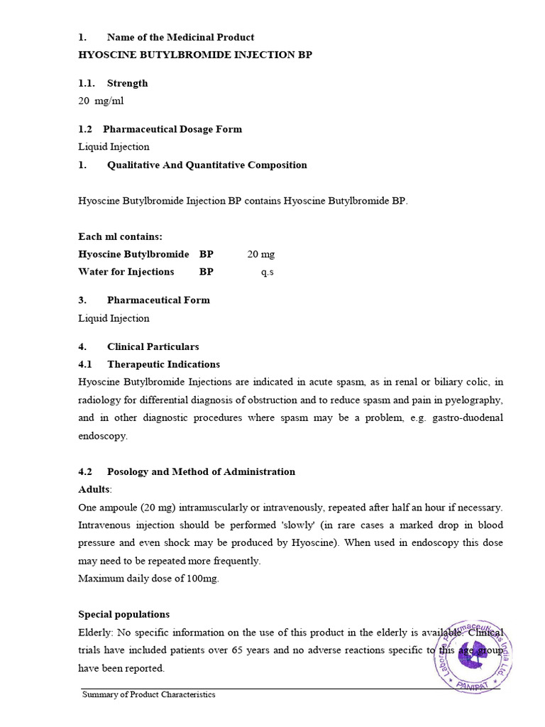 Hyoscine Butylbromide Injection Dosage | PDF | Injection (Medicine ...