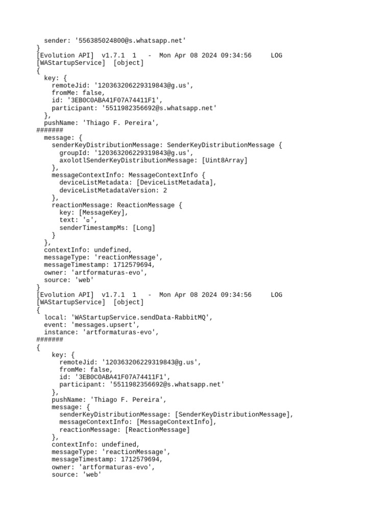 Evolution API Log Overview | PDF | Computing | Software Engineering