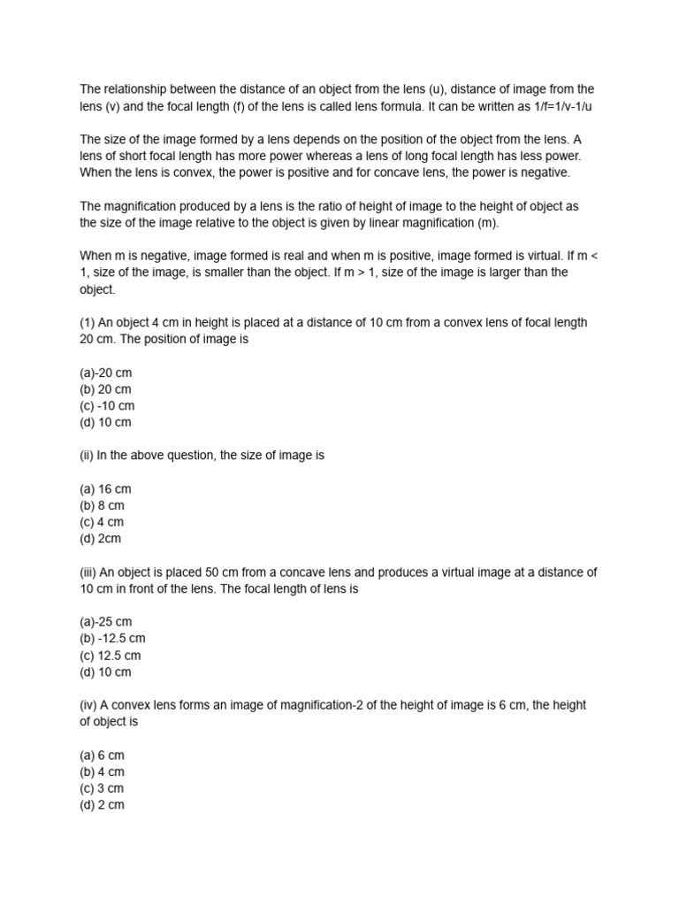 Lens Formula and Image Formation Explained | PDF | Human Eye | Light