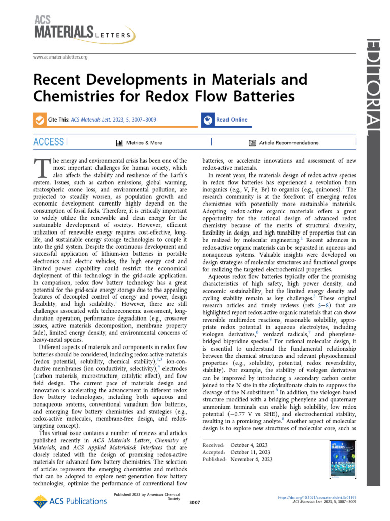 Advances in Redox Flow Battery Materials | PDF | Physical Sciences ...