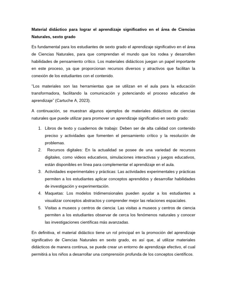 Materiales didácticos para Ciencias Naturales | PDF | Aprendizaje | Science