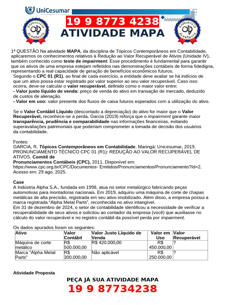Teste de Impairment em Ativos Contábeis | PDF | Contabilidade