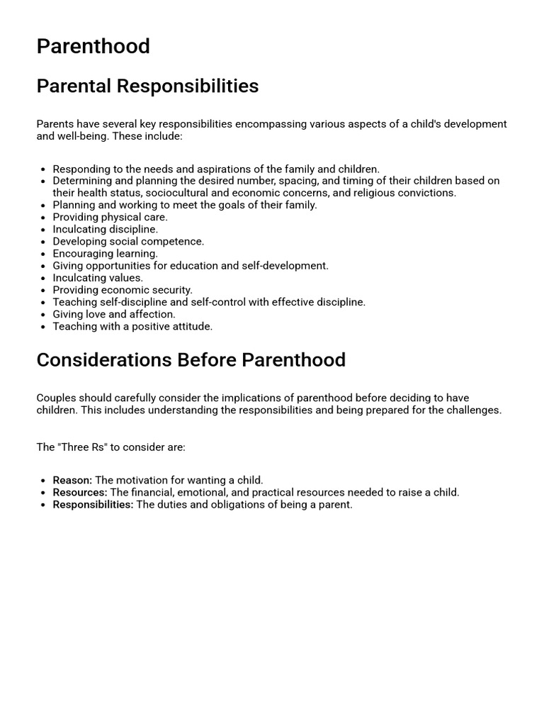 Parenthood: Parental Responsibilities | PDF