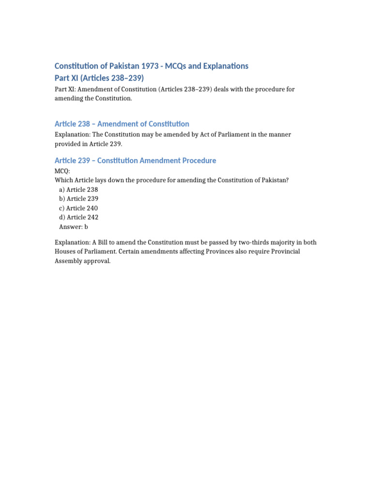 Amendment Procedure in Pakistan's Constitution | PDF