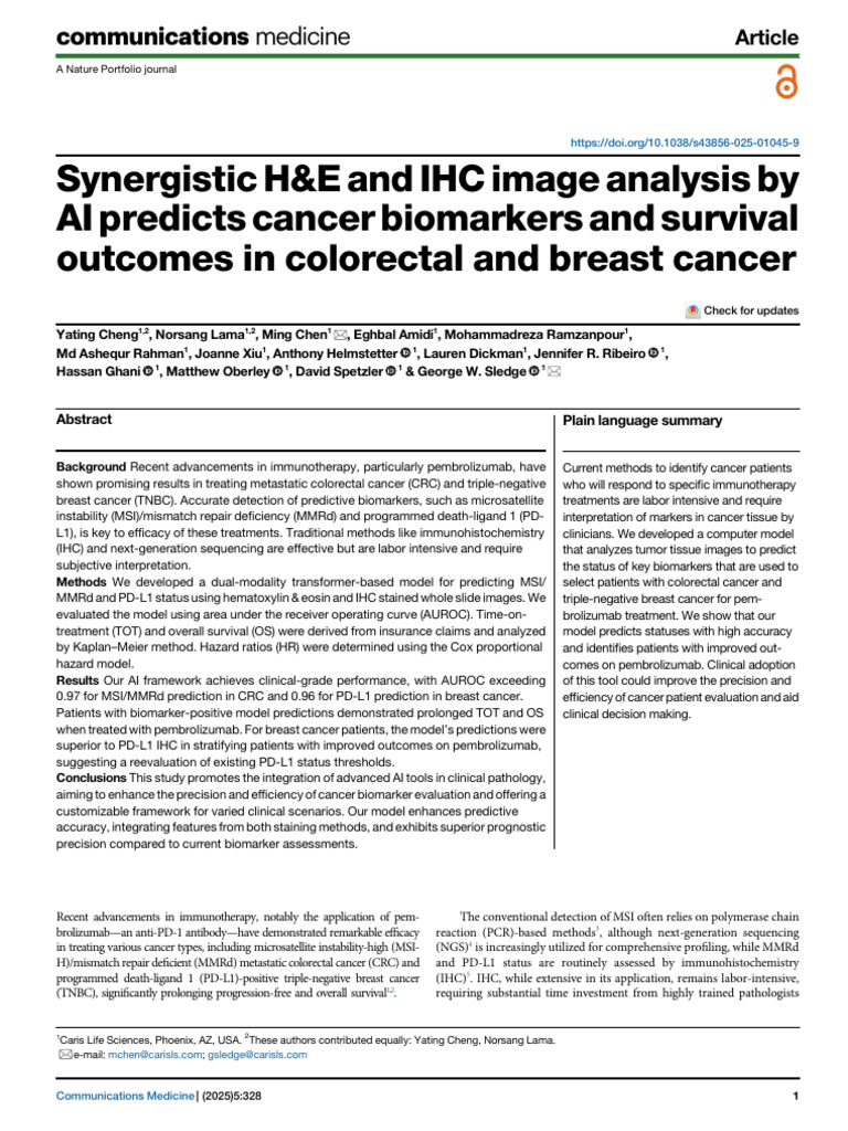 AI Model Enhances Cancer Biomarker Prediction | PDF ...