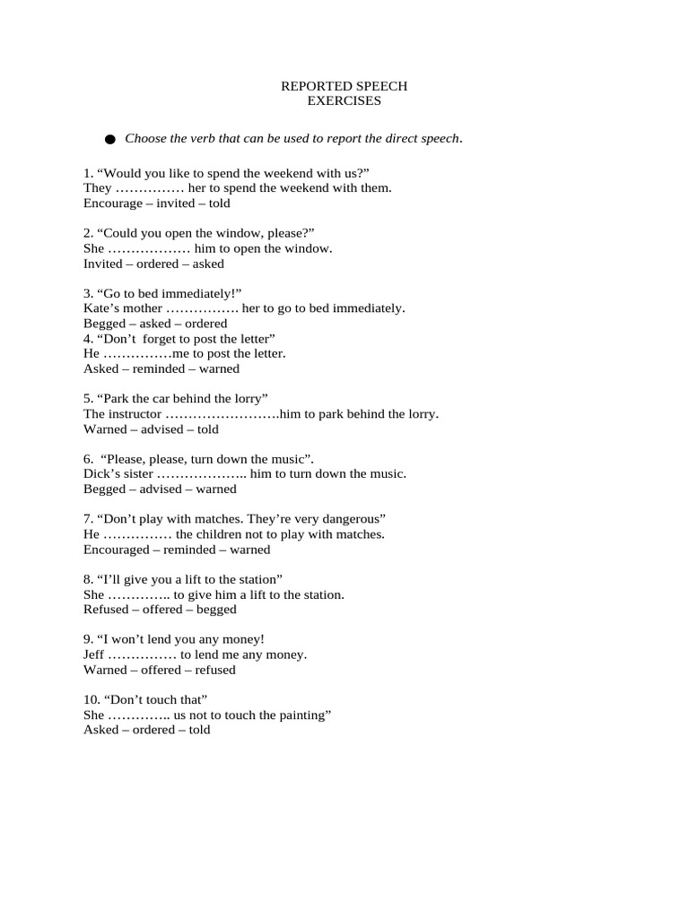Reported Speech Exercises for Practice | PDF