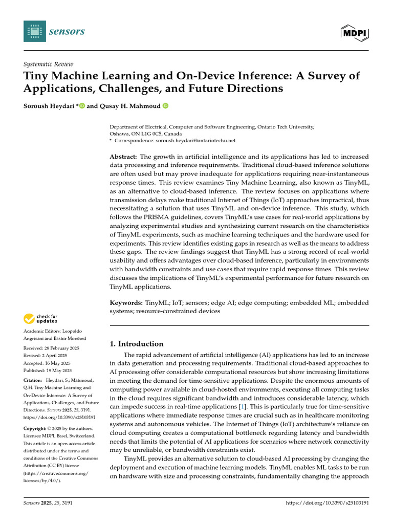 TinyML: Applications and Challenges Survey | PDF | Machine Learning ...
