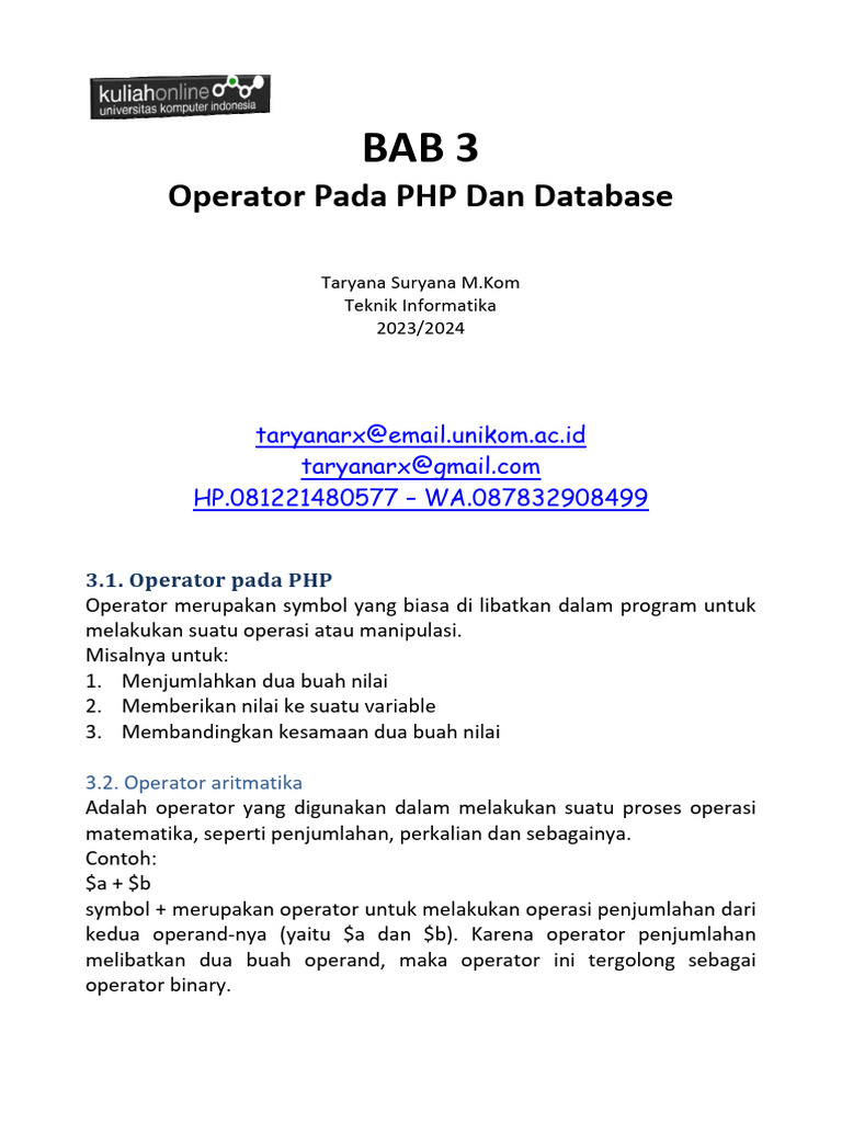 Operator Perbandingan dalam PHP | PDF