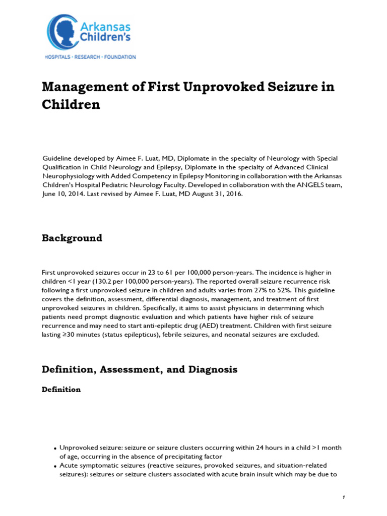 Management of First Unprovoked Seizure in Children | PDF | Epilepsy ...