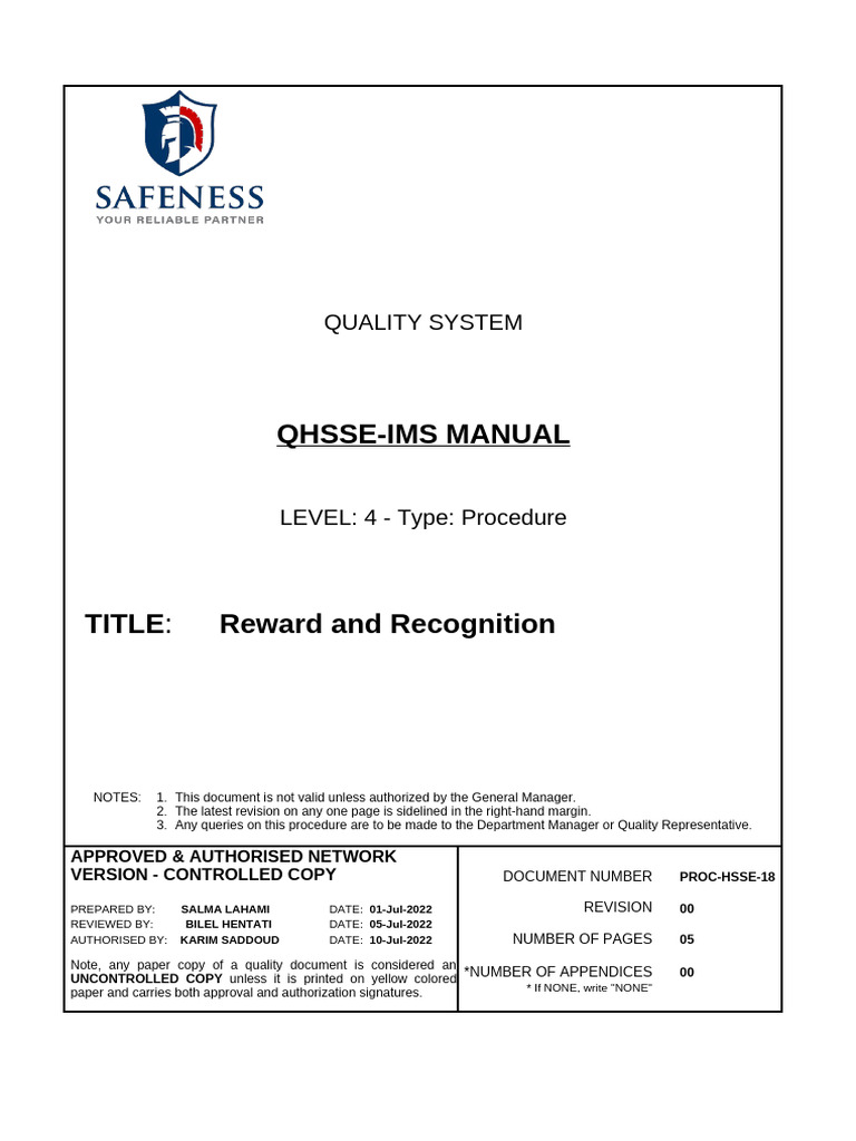 Safety Reward Recognition Procedure | PDF | Business