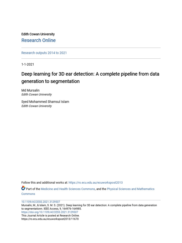 Deep Learning Pipeline for 3D Ear Detection | PDF | Image Segmentation ...