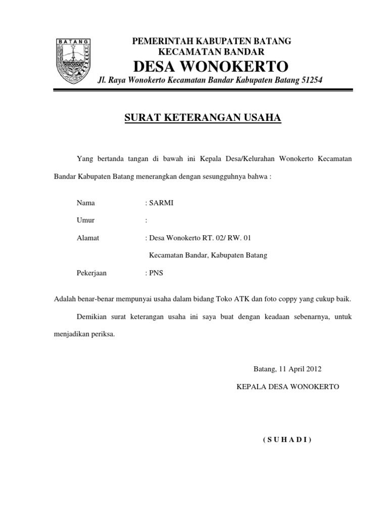 Surat Keterangan Usaha