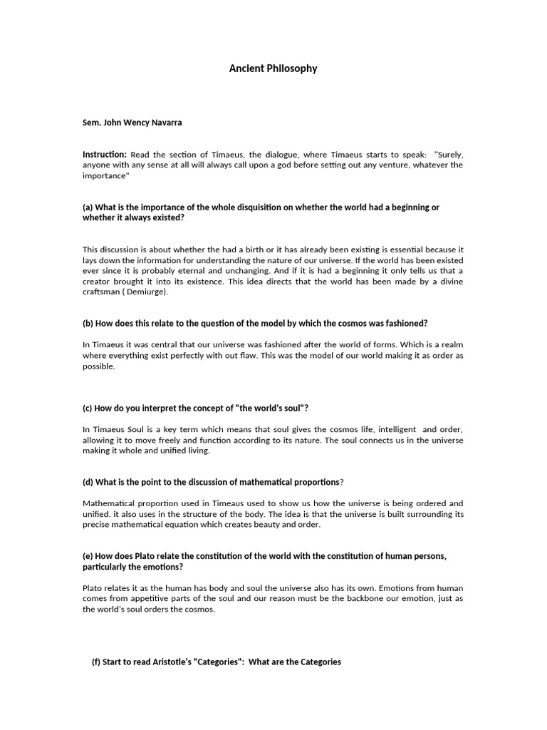 Ancient Philosophy - Docx AsSignment | PDF | Metaphysics