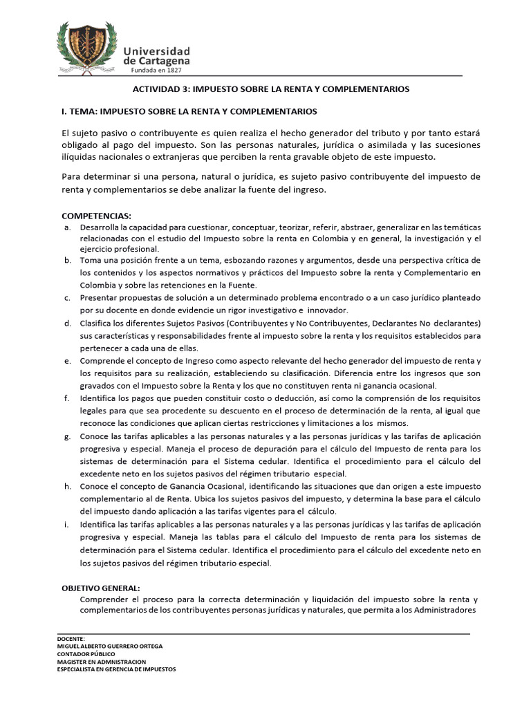 Actividad Unidad 2 - IMPUESTO SOBRE LA RENTA Y RETENCIONES EN LA FUENTE ...