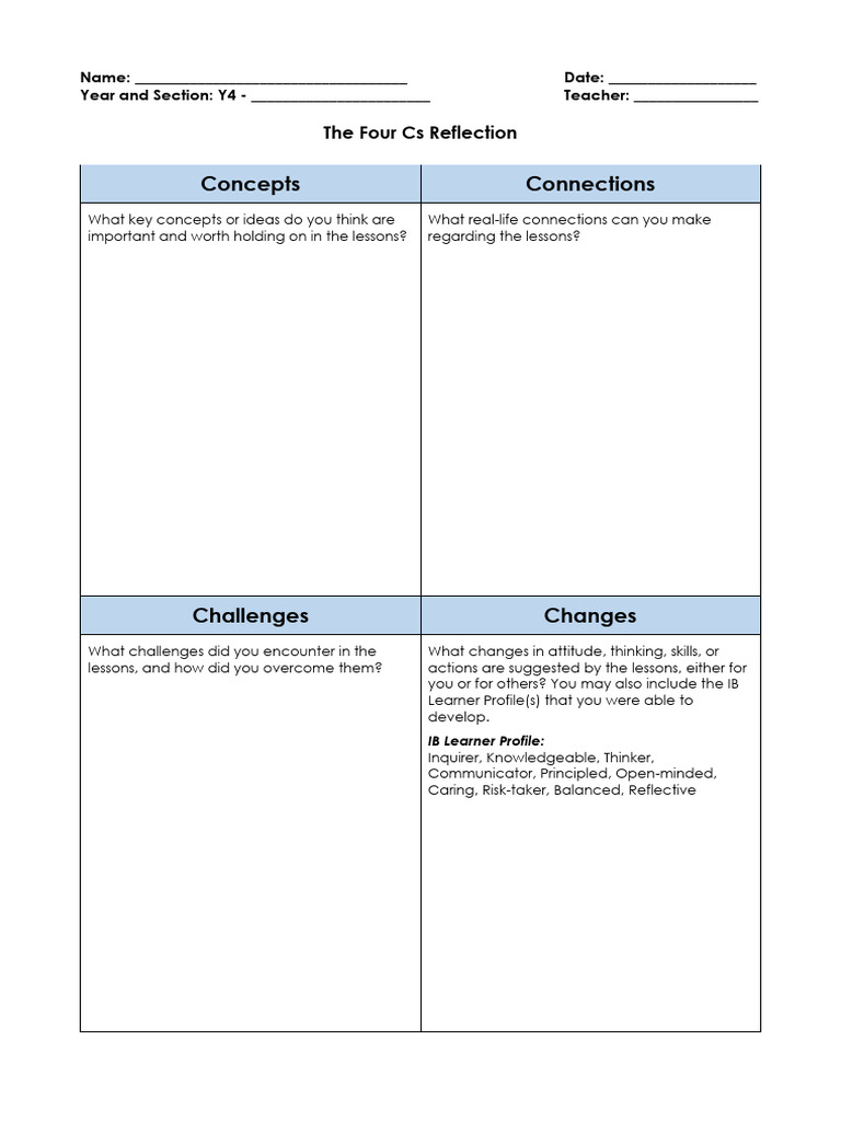 4Cs Reflection - Y4 | PDF