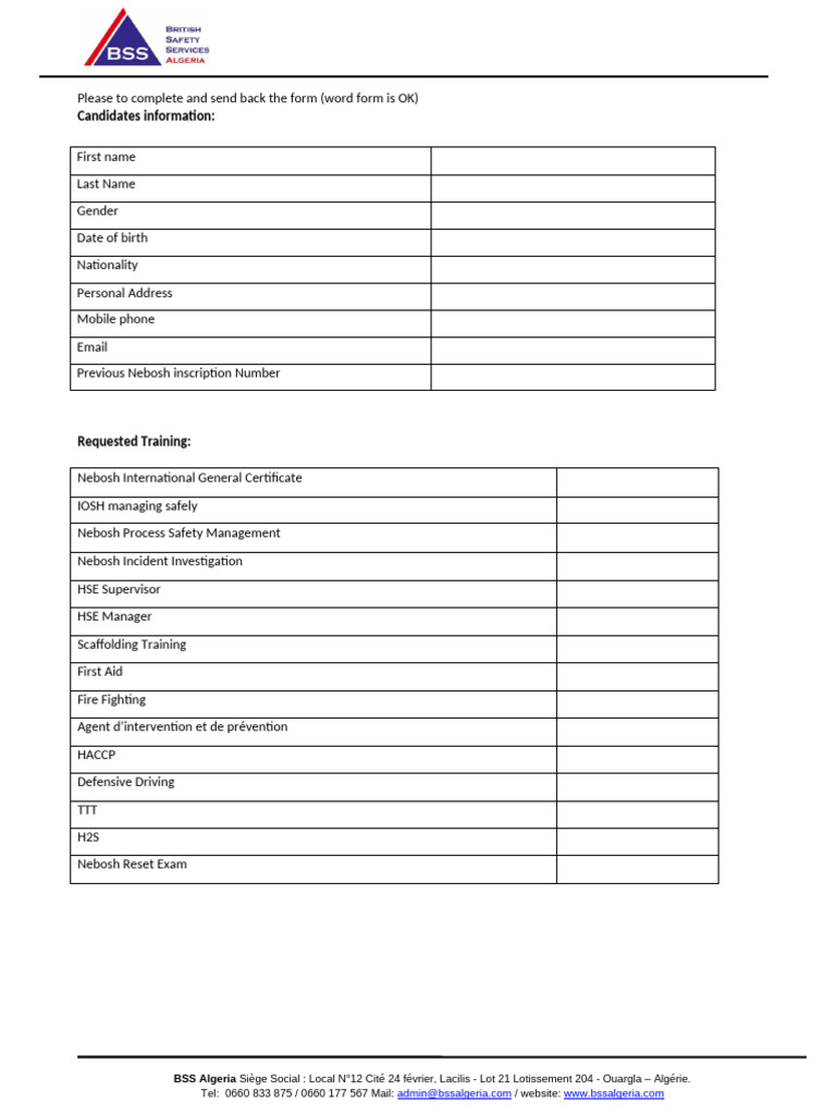 Training Request Form for HSE Courses | PDF