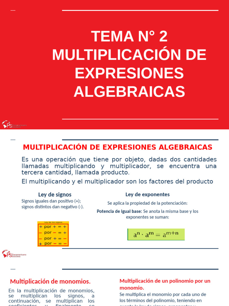 Multiplicación y División de Expresiones Algebraicas | PDF ...