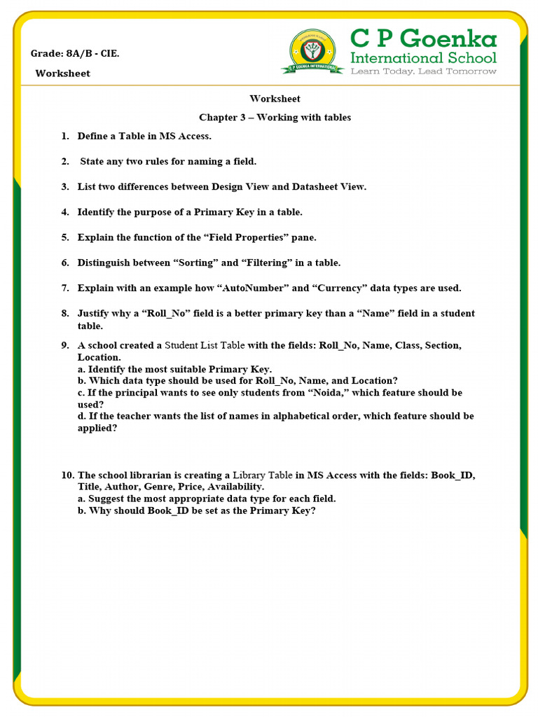 Grade 8 - Chapter 3 - Worksheet 3QP | PDF