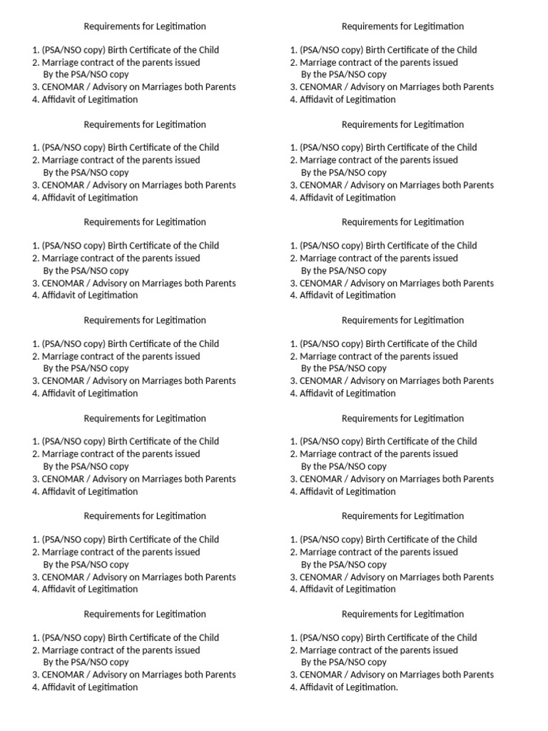 Requirements For Legitimation 1 | PDF | Birth Certificate | Chess Theory