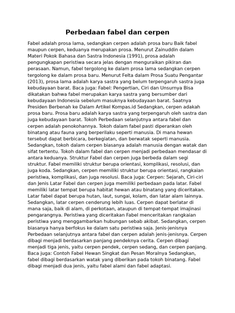 1 Perbedaan Fabel Dan Cerpen Pdf