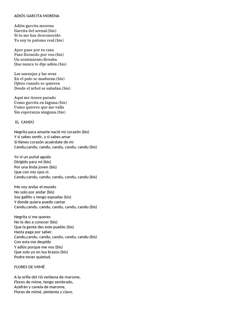 Letras de Canciones Tradicionales | PDF