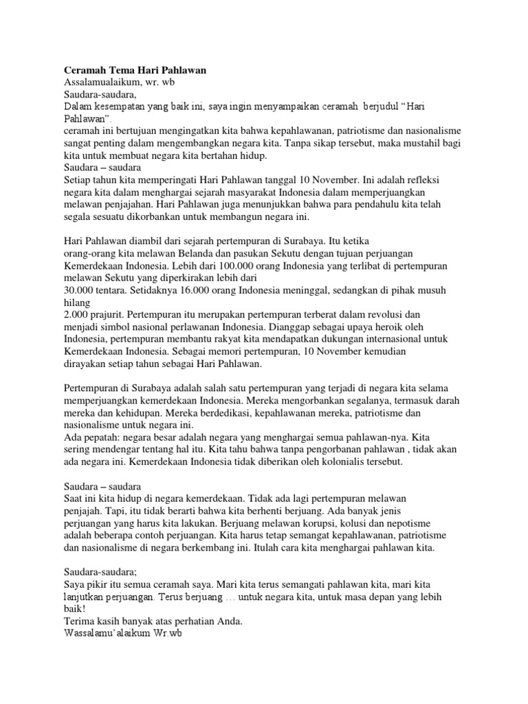 Contoh Teks Pidato Tentang Hari Pahlawan - Terkait Teks