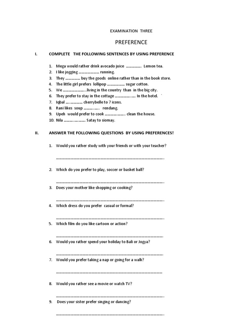Preference Exercises Featuring Annisa | PDF | Self-Improvement