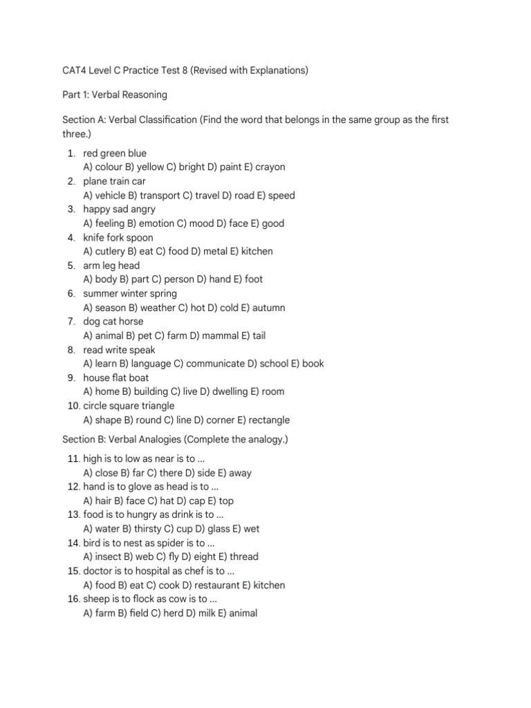 Grade 8 CAT4 Practice Test PDF | PDF | Shape | Triangle