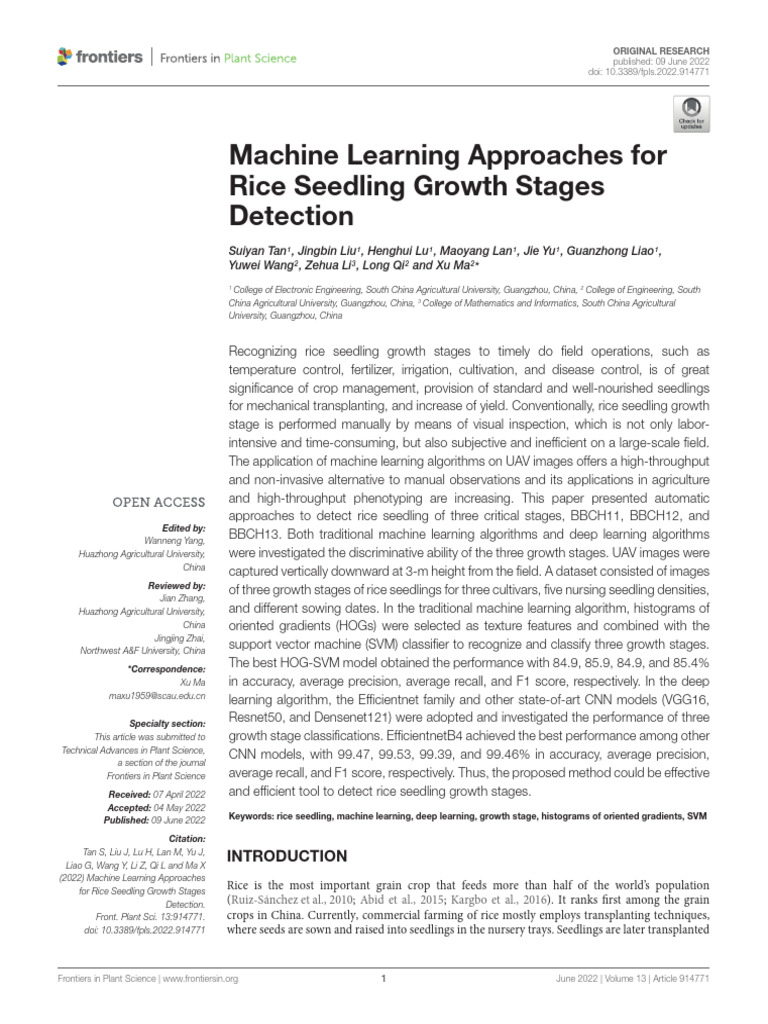 Machine Learning for Rice Growth Detection | PDF | Support Vector ...