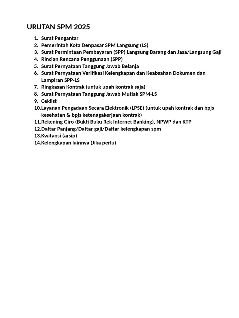 Urutan SPM 2025 untuk Denpasar | PDF