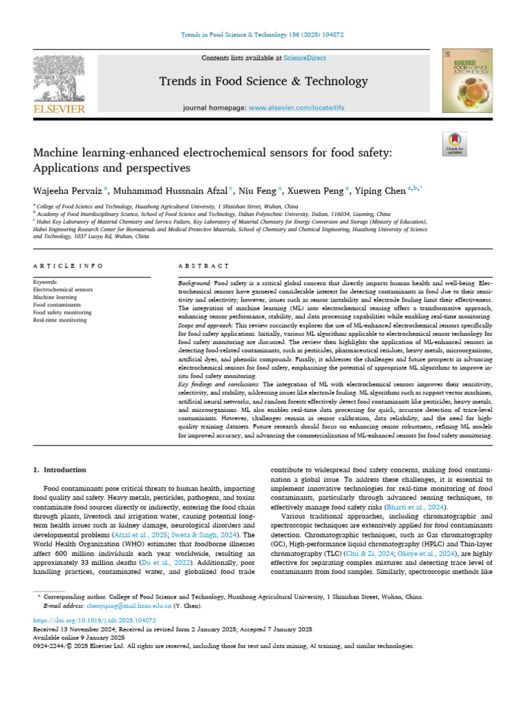 ML-Enhanced Sensors for Food Safety | PDF | Machine Learning | Support ...