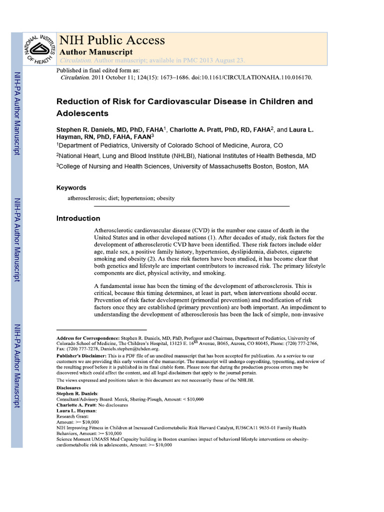 Cardiovascular Risk Reduction in Youth | PDF | Obesity | Body Mass Index