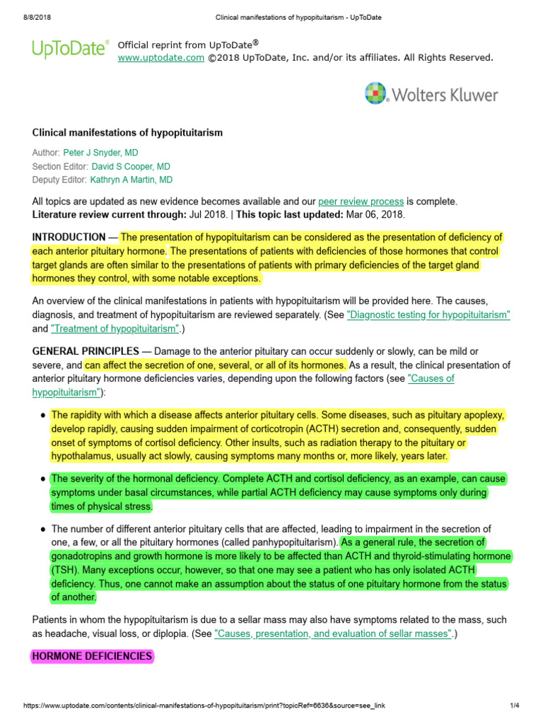 Clinical Manifestations of Hypopituitarism | PDF | Adrenocorticotropic ...