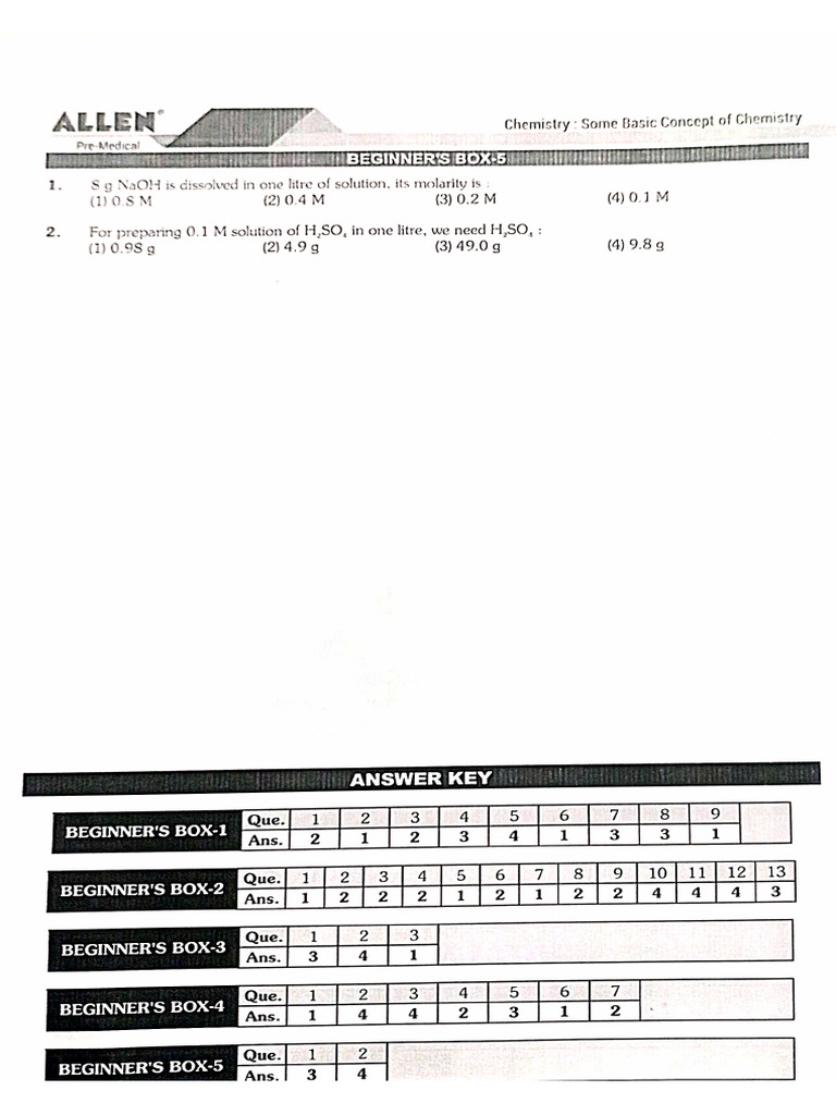 ALLEN Mole Concept Question | PDF
