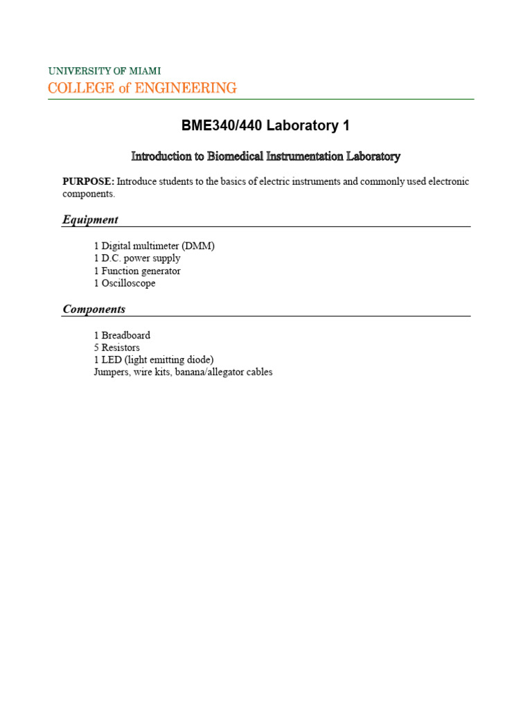 Biomedical Instrumentation Lab Overview | PDF | Resistor | Power Supply
