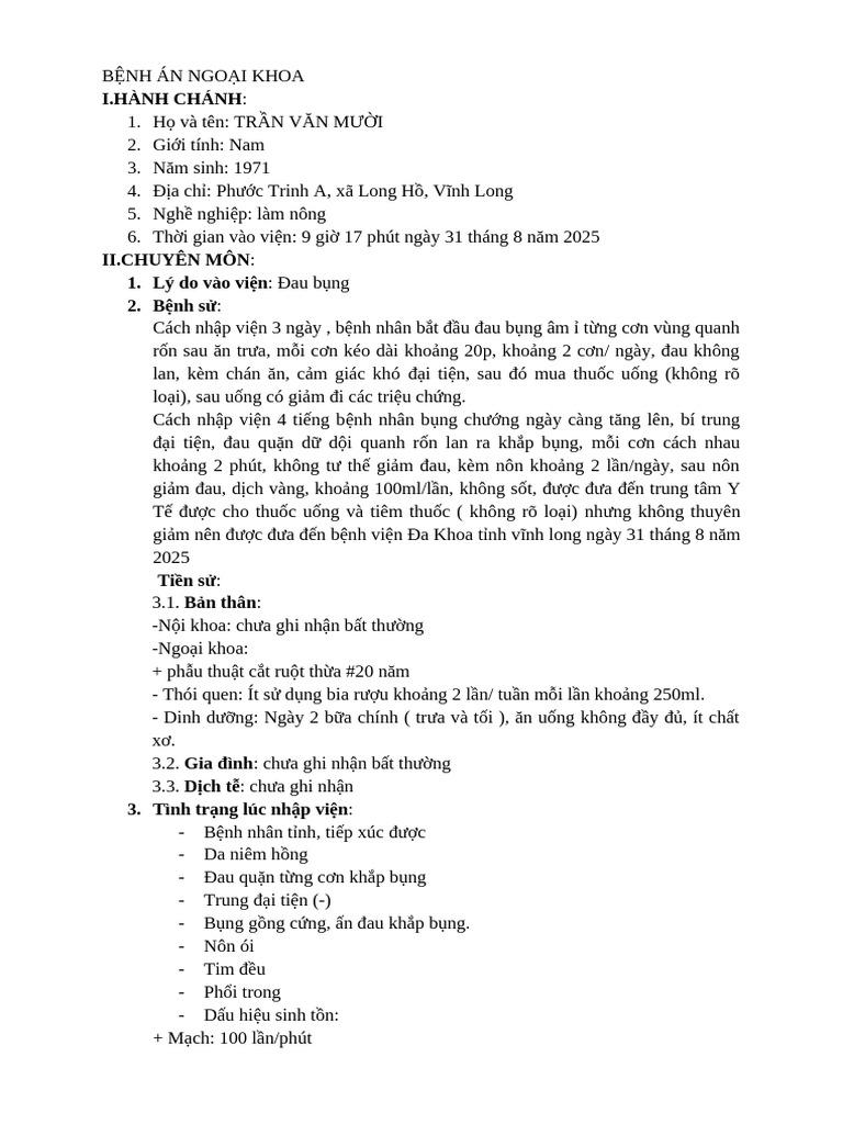 Bệnh Án Tắc Ruột Do Dính | PDF