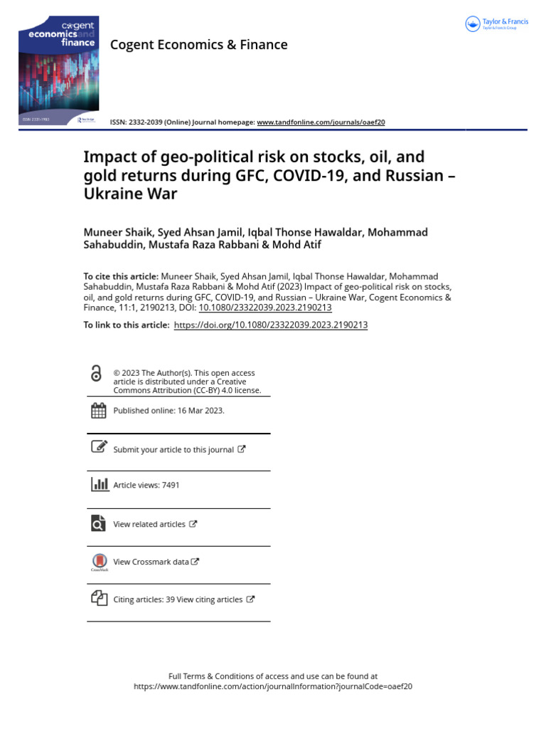 Impact of Geo-Political Risk On Stocks Oil and Gold Returns During GFC ...
