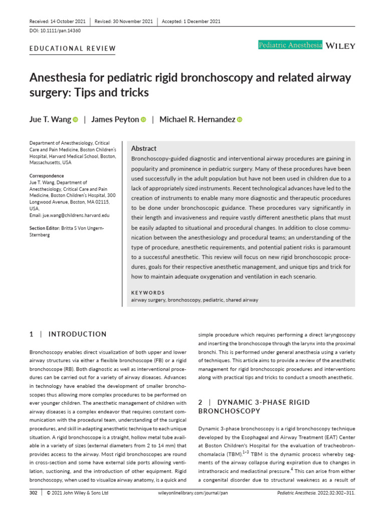 Anesthesia For Pediatric Rigid Bronchoscopy and Related Airway Surgery ...