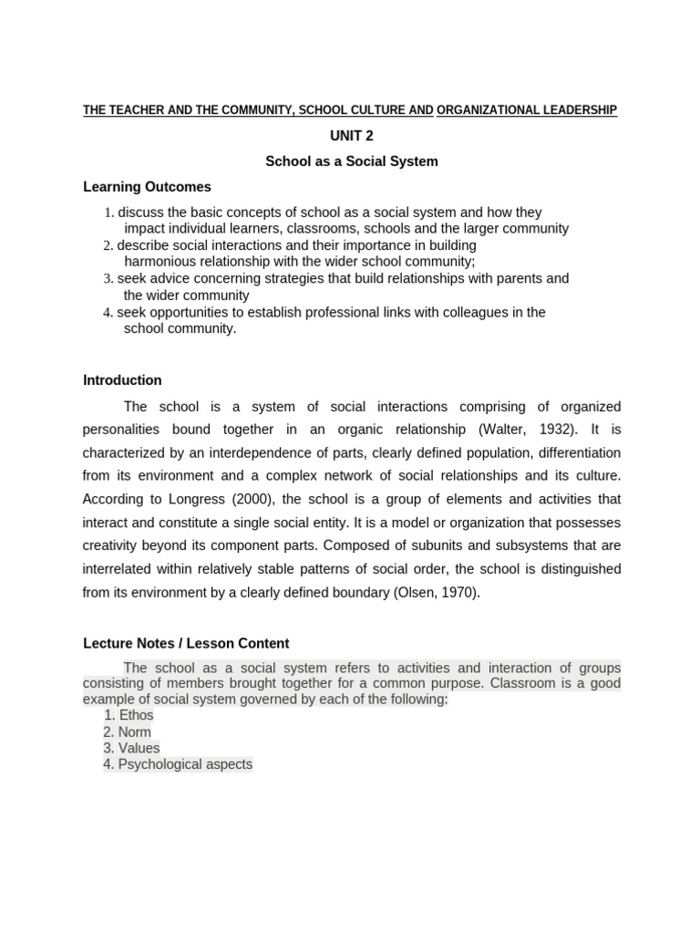 School as a Social System Explained | PDF | System | Teachers