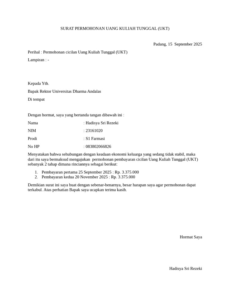 Permohonan Cicilan Ukt Mahasiswa Farmasi Pdf 
