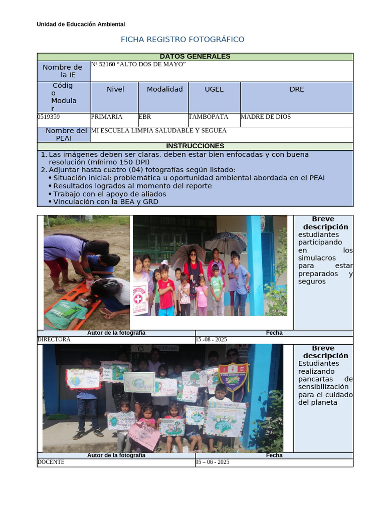 Registro Fotográfico PEAI Escolar | PDF
