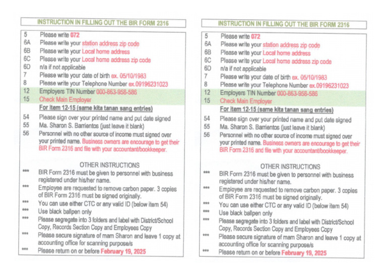 Instructions in Filling Out The Bir Form 2316 | PDF